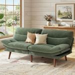 Marsail 66.1" Futon Sofa Bed, Corduroy Convertible Futon Couch with Adjustable Backrest & Armrests, Small Sleeper Sofa Loveseat for Small Apartments, Study Room, Office, Green