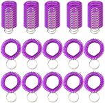 Smanzu Pack of 60 Colorful Wrist Coil Keychain Wristband Spiral Key Ring Bracelet Key Holder for Pool Gym ID Badge(Purple), Purple, Small