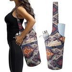 Navaris Yoga Mat Bag - Boho Shoulder Carry Bag with Three Pockets - Storage for Pilates Mats - Lightweight, Durable and Foldable Bag - Perfect for Gym, Shopping and More