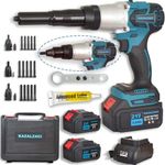 2in1 Cordless Rivet/Rivet Nut Gun, Electric Rivet Gun for Rivets(1/8'', 5/32'', 3/16") & Rivet Nut Gun for Nuts(1/4",5/16",3/8"), Automatic Blind Rivet with Memory Mode, 2 Battery Packs