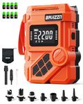 BAVIZZN 22Psi Rechargeable Sup Pump 59.2WH Electric Paddle board Pump Type C Line Inflator And Deflator 12v Dc For Paddle Board,Boat,Kayaks,Water Sports(Orange_7Nozzles)