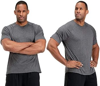DEVOPS 2 or 5 Pack Men's UPF 50+ Sun Protection Moisture Wicking Dry-Fit Short Sleeve Workout V-Neck Shirts, 4# (V-neck_2 Pack) Carbon Heather, Medium