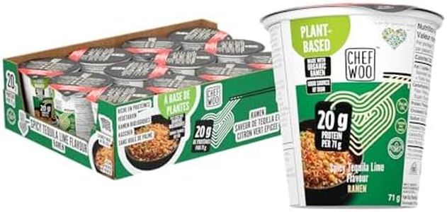 CHEF WOO Spicy Tequila Lime Ramen Cup Noodles (12 PACK), 20g of Plant-Based Protein |Vegan |Vegetarian |Halal |Kosher |Egg-Free |Dairy Free