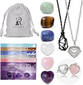 Raicegs Healing Crystal Necklace Set Heart Stones Necklaces for Women Cord Cage and Lockets Pendant Real Crystal and Healing Stone Jewelry Crystal Gifts, 17.7+2 inches, Stone, No Gemstone