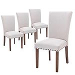 COLAMY Upholstered Parsons Dining Chairs Set of 4, Fabric Dining Room Kitchen Side Chair with Nailhead Trim and Wood Legs - Beige