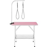 costoffs Foldable Pet Dog Grooming Table with Basket Adjustable Arm Double Tether Salon Table for Small Medium Dogs/Cats 160cm High Pink