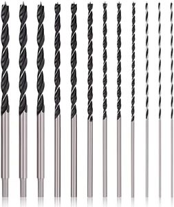 COMOWARE 12" Extra Long Brad Point Drill Bit Set, 12 Pcs High Carbon Steel Long Drill Bit, Long Drill Bits for Wood, Plastic, PVC, Composite & Rubber, 1/8", 3/16", 1/4", 5/16", 3/8", 7/16", 1/2"