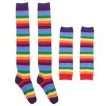 PRETYZOOM Womens Socks Rainbow Strips Arm Warmer Fingerless Gloves Set Party Costume Accessory for Women Girls