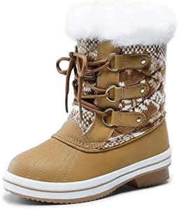 DREAM PAIRS Boys Girls Winter Snow Boots for Little Big Kids Tan/White Size 4 Big Kid SDSB2225K