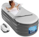 SereneLife Inflatable Bathtub with Bubble Massage Mat, Non-Slip Comfort, Backrest Support, Includes Pillow, Cup Holder, Remote Control, Easy Storage, Durable PVC Material, ‎66"x29.9"x25.9" Inch