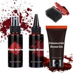 CHASPA Halloween Fake Blood kit - Fake Blood Spray, Blood Splatter, Coagulated Blood Gel, Stage Blood, Stipple Sponge, Realistic Special Effect Makeup kit for Zombie Vampire Monster Halloween Costume