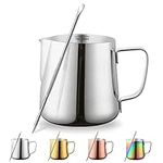 Milk Frothing Pitcher 12oz - 350ml, Kyraton Stainless Steel Espresso Steaming Pitchers with Decorating Pen,Milk Coffee Frother Cups Cappuccino Latte Art Barista Steam Pitchers Milk Jug Cup (Silver)