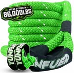 YUNFUER Heavy-Duty Kinetic Recovery Rope Kit – 86,000lbs, 1.5in x 30ft – Includes 2 Ultra-Strong UHMWPE Soft Shackles – 35%+ Elasticity for Off-Road Recovery, Towing & Emergency Use (Reflective)