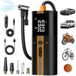 TowerTop Tyre Inflator Air Compressor: 12V DC & 6000mAh Dual Power Cordless Tyre Inflator, 5X Faster Car Tyre Pump with Max 150PSI, Auto Stop, 4 Preset Modes, Digital Pressure Gauge, Memory Function
