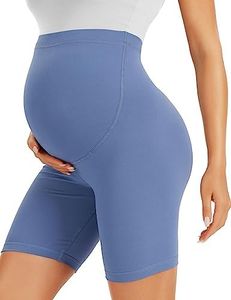 BONVIGOR Maternity Shorts Over The Belly Pregnancy Biker Shorts Workout Yoga Active Athletic Pregnant Pants Pajama, Ins Blue, Medium