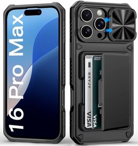 BXYJY for iPhone 16 Pro Max Case Wallet, Built-in Card Holder (4-5 Cards), Slide Camera Cover, Military Drop Protection, Rugged Heavy Duty Men Women Protective Phone Case for iPhone 16 Pro Max, Black