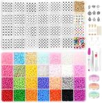 Paodey 4mm Glass Seed Beads, 28 Colors 6500pcs 6/0 Seed Beads for Bracelets Making 1000pcs Letter Beads, for Name Friendship Bracelets Jewelry Making Crafts with Elastic String, Tweezers Accessories