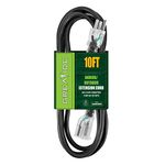 GREATIDE 10 Ft Lighted Outdoor Extension Cord - 12/3 SJTW Heavy Duty Black Extension Cable with 3 Prong Grounded Plug - 15 Amp Power Cord for Lawn, Garden, Appliances
