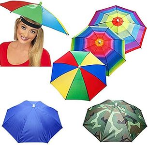 5 Pack Umbrella Hat, Sports Head Umbrella Hats for Adult Kids Women, 21" Diameter Folding Waterproof Rainbow Fishing Headwear for Outdoor Party Beach Hiking