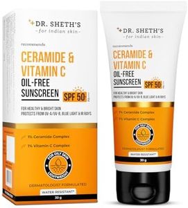 Dr. Sheth's Ceramide & Vitamin C Oil-Free Sunscreen SPF 50+ PA++++ | For Healthy & Bright Skin | Lightweight, Non Greasy | UVA/UVB & Blue Light & IR Protection | No White Cast | Acne Safe | For Men & Women | 30 g
