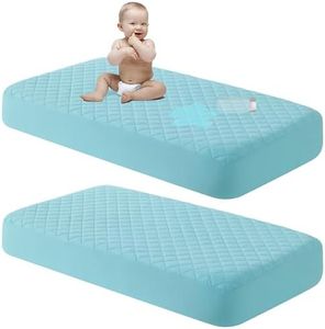 NTBAY 2 Pack Waterproof Crib Mattress Protector, Quilted 28"x52" Toddler Fitted Sheet - Machine Washable - Soft and Breathable Mattress Pad Cover for Crib, Nursery, Daycare, Cot, Aqua