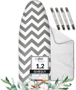 Universaler Bügelbrettbezug bis 125x45 extra Dicke Baumwolle - Bügelauflage Set inkl. Bügelhilfe, Spanner, Bügeldecke - Bügelbrett Bezug 120x40 für Dampfbügeleisen