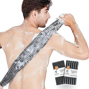 Yiclick Exfoliating Body Scrubber, Back Scrubber for Shower Bath, Japanese Scrub Wash Cloth, Exfoliating Washcloth Towel for Men Women, Body Exfoliator Loofah Luffa Sponge Net Rag Back Washer (Black)