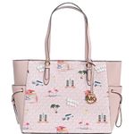 Michael Kors Gilly Large Drawstring Tote Light Powder Blush Pink MK Signature Miami Beach Palm Trees Flamingos 35S3G2GT7V, Pink, Large