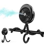 2022 Updated Misting Baby Stroller Fan, 270° & 360° Pivoting Portable Fan, Battery Operated USB Fan, Handheld Misting Fan, with Flexible Tripod Clip on Car Seat Crib Peloton Bike Treadmill Bunk Bed