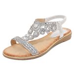 Kivors Sandals for Women Flat Rhinestone Ladies Sandals Open Toe T-Strap Bohemian Womens Sandals for Summer Beach Holiday Outdoor