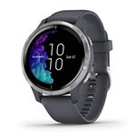 Garmin 010-02173-01 Venu, GPS Smartwatch with Bright Touchscreen Display, Features Music, Body Energy Monitoring, Animated Workouts, Pulse Ox Sensors and More, Granite Blue and Silver