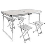 Carivia 4FT Folding Table,Aluminum Camping Table Adjustable Height with 4 Chairs,Portable Picnic Table with Handle,Lightweight Camp Table for Outdoor Dining Cooking Picnic