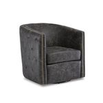 Signature Design by Ashley - Brentlow Swivel Chair - Club Chair - Nailhead Trim - Distressed Black