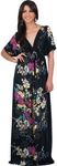 KOH KOH Womens Long Summer Floral Evening Sexy Kaftan Evening Gown Maxi Dress, Black, X-Large