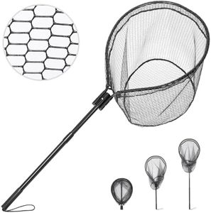 High Strength Large Landing Net - Fishing Net with Long Telescoping Handle and Soft Rubber Netting, Dip Net for Fishing, Ideal for Boat, Pier, River Angling (L - Rubber Coated Polyethylene Netting)