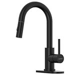 DAYONE Matte Black Bar Sink Faucet for Kitchen Faucet with Pull Down Sprayer, Modern Single Handle Stainless Steel RV Sink Faucet with Deck Plate