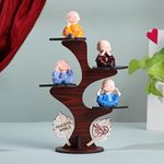 FlowerAura Decorative Set of 4 Adorable Buddha Monk Figurines With Wooden Stand For Peaceful Home Decor & Office Decor, Special Gifting, Ideal for Living Room, Meditation Spaces, and Special Occasions