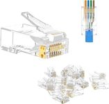 VCE 50μ RJ45 Connector Gold-plated Cat6 50 Pack, RJ45 Pass Through Connectors RJ45 Plugs Ethernet Plug for Cat6/Cat5/Cat5e UTP Solid & Stranded Network Cable