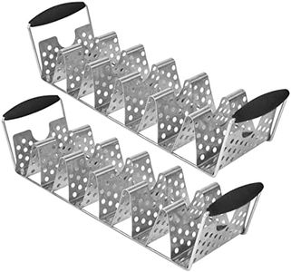 Blackstone 5551 Deluxe Taco Holder Stand Pack of 2 - Stainless Steel Taco Racks With Heat Resistant Handles - One Tray Holds 6 Tacos - Dishwasher Safe, Black/Silver