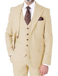 Drolia Sudp Summer Casual Men's Suits Regular Fit 3 Piece Prom Tuxedos Linen Blazer Pants for Beach Wedding(Champagne,38L)