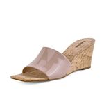 Easyfox Wedge Sandals for Women Open Toe Wedge Heels Womens High Heel Sandal Square Toe Heeled Wedge Sandals Wood Grain Slip on Wedge Mules, Nude Pu, 8