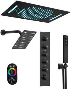 GRANDJOY Luxury LED Shower System, Bluetooth Music 23" x 15" Ceiling Mount Dual Shower Head with 8" Shower Head & Handheld Sprayer, Matte Black