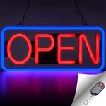 FITNATE Neon Open Sign for Business,21.5x9.5inch Ultra Bright LED Open Sign, With Remote Controller, On/OFF Button, Flashing & Steady Light Mode(Blue/Red), High Lumen&Long Power Cord