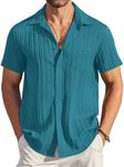 COOFANDY Mens Summer Shirts Short Sleeve Casual Linen Shirts for Men Hawaiian Beach Shirt Lake Blue