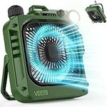 Camping Fan Rechargeable - VEEMI 10400mAh Portable Battery Operated Fan with Light & Hook & 270° Rotation for Tent Outdoor Picnic Fishing - USB Cooling Fan for Bedroom Office RV Hurricane Emergency