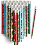 THE TWIDDLERS - 60 Christmas Pencils with Rubber Erasers, Santa Xmas Tree Reindeer Snowman Themed, Assorted Festive Designs for Kids Gift Toys, Christmas Party Bag Fillers Favours