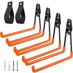 HUPBIPY Garage Hooks 4 Pack, 7.7 inch Long Hooks, with 2 Extension Cord Holder Organizer, Heavy Duty Garage Hanger, Ladder Hooks for Garage Wall