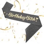 Birthday Bitches Sash with Golden Glitter, Birthday Queen Sash, Black Glitter Birthday Sash Birthday Gifts for Women, Birthday Party Supplies, Cheers to Bachelorette Birthday Decorations Supplies