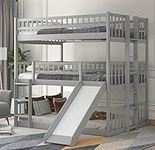 Triple Bunk Beds with Slide ，Wooden
