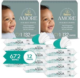 Pampers Amore Diapers Size 1, 2 x 132 Count, with Pampers Aqua Pure Water Based Baby Wipes 12X Flip-Top Packs (672 Count)